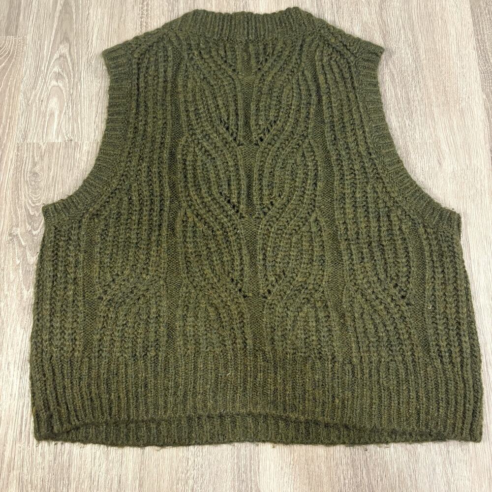 Madewell Women's Olive Green Cable Knit Sweater Vest Boho Academia Size M - Picture 7 of 8